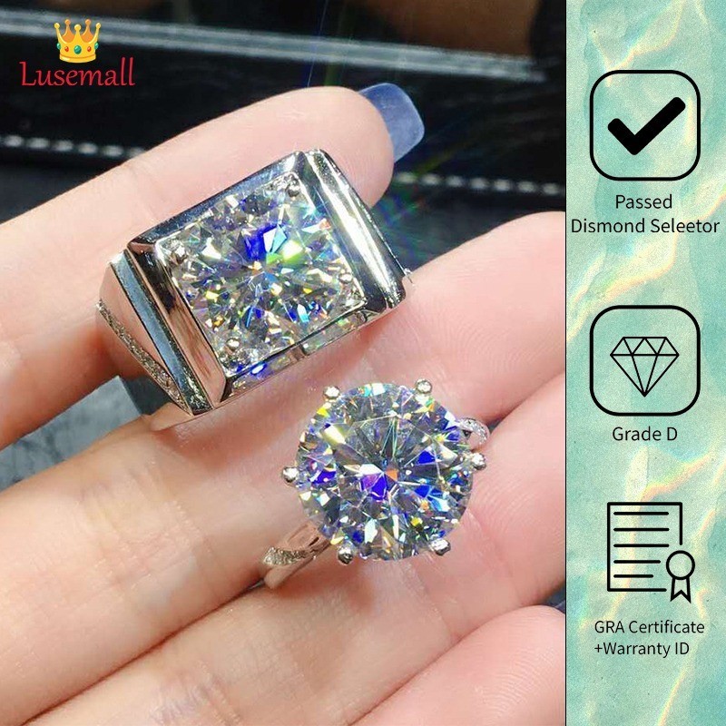 Lusemall Cincin Terbuka Pt950 Platinum Moissanite Pria Wanita Ring Pasangan