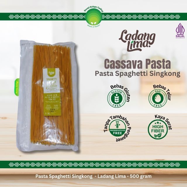 

Spaghetti Cassava Pasta Singkong Bebas Gluten Free Ladang Lima 500 gram