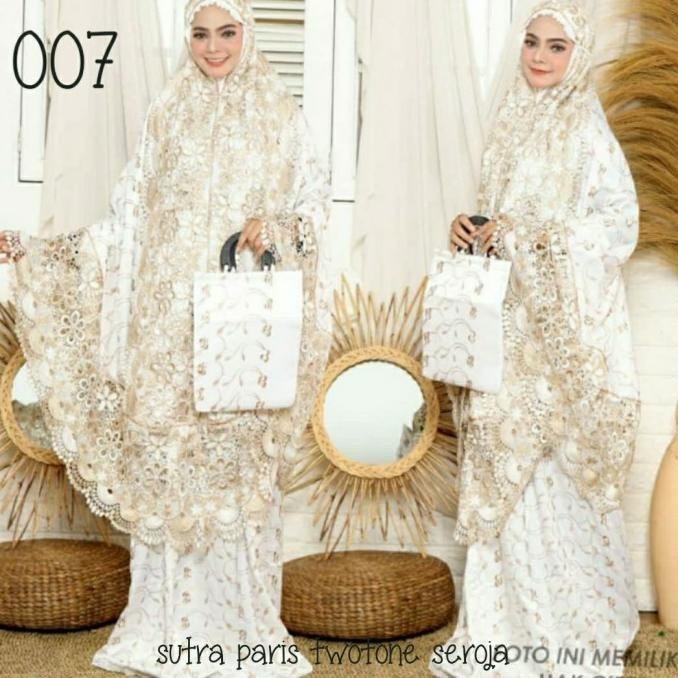Mukenah sutra paris renda mawar Swarovski(mewah.elegant)+tas