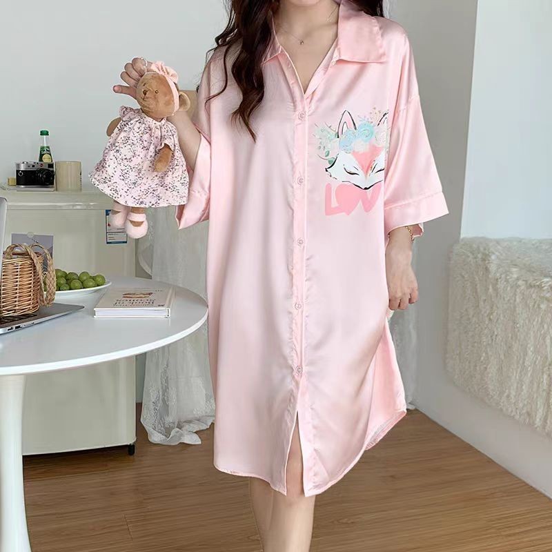 Piyama Dress Lucu Wanita Rayon Premium Dress Kemeja Tidur Korea Jumbo Longgar Kekinian