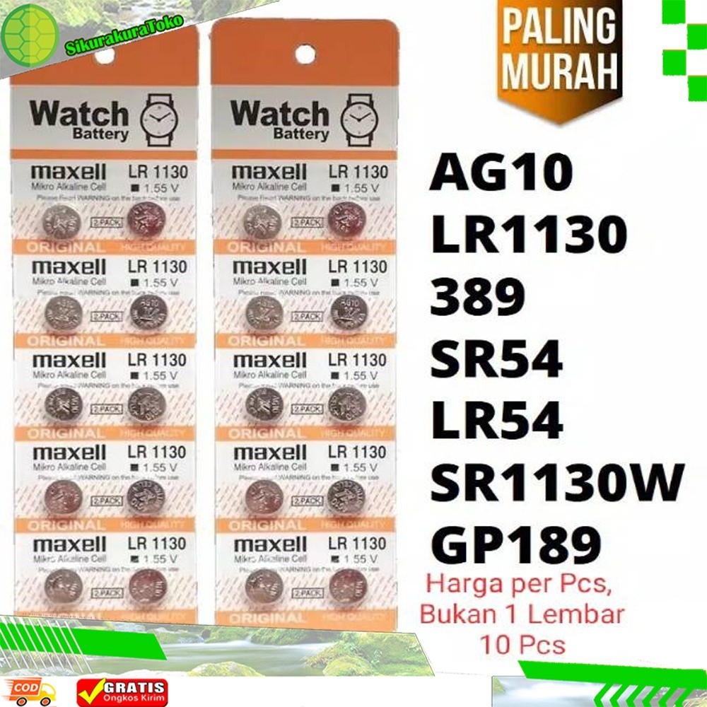 (SDA) Baterai Batre Kancing Battery Jam Tangan Maxell AG10 LR1130 LR 1130 SR54 LR54 GP189 Tutup Pent