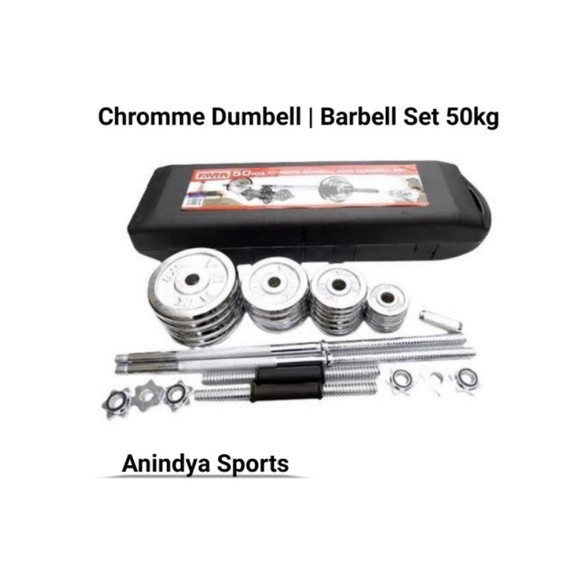 Chromme Dumbell Set 50kg  | Barbel Set 50kg | Dumbel Set 50kg