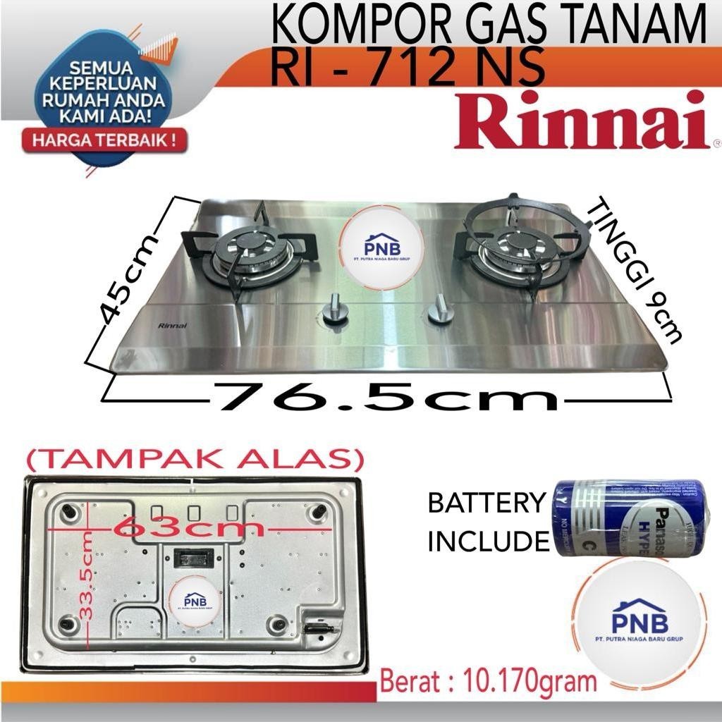 spesail promo meledak Rinnai Kompor Gas Tanam Rinai 2 Tungku Stainless RB 712 NS RB712 NS