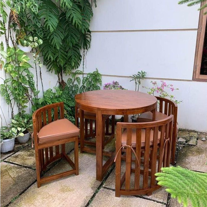 Hanzi Meja Makan Set Bulat kayu jati pilihan Kreasi Kayu Jepara