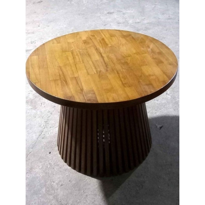 meja Coffe bundar top fjl laminasi kayu jati / meja tamu bundar / meja teras bundar jati