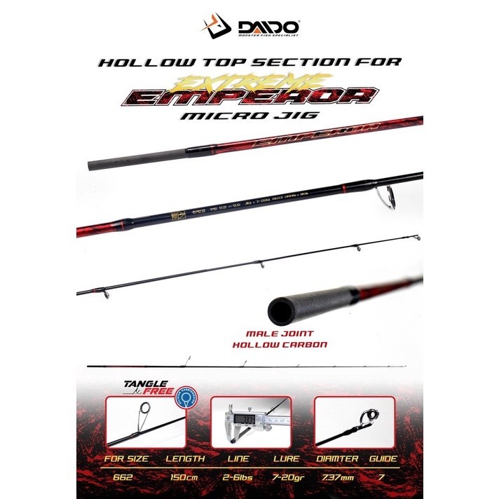 Ujung Joran Daido Extreme emperor micro jig 198cm Top section 662