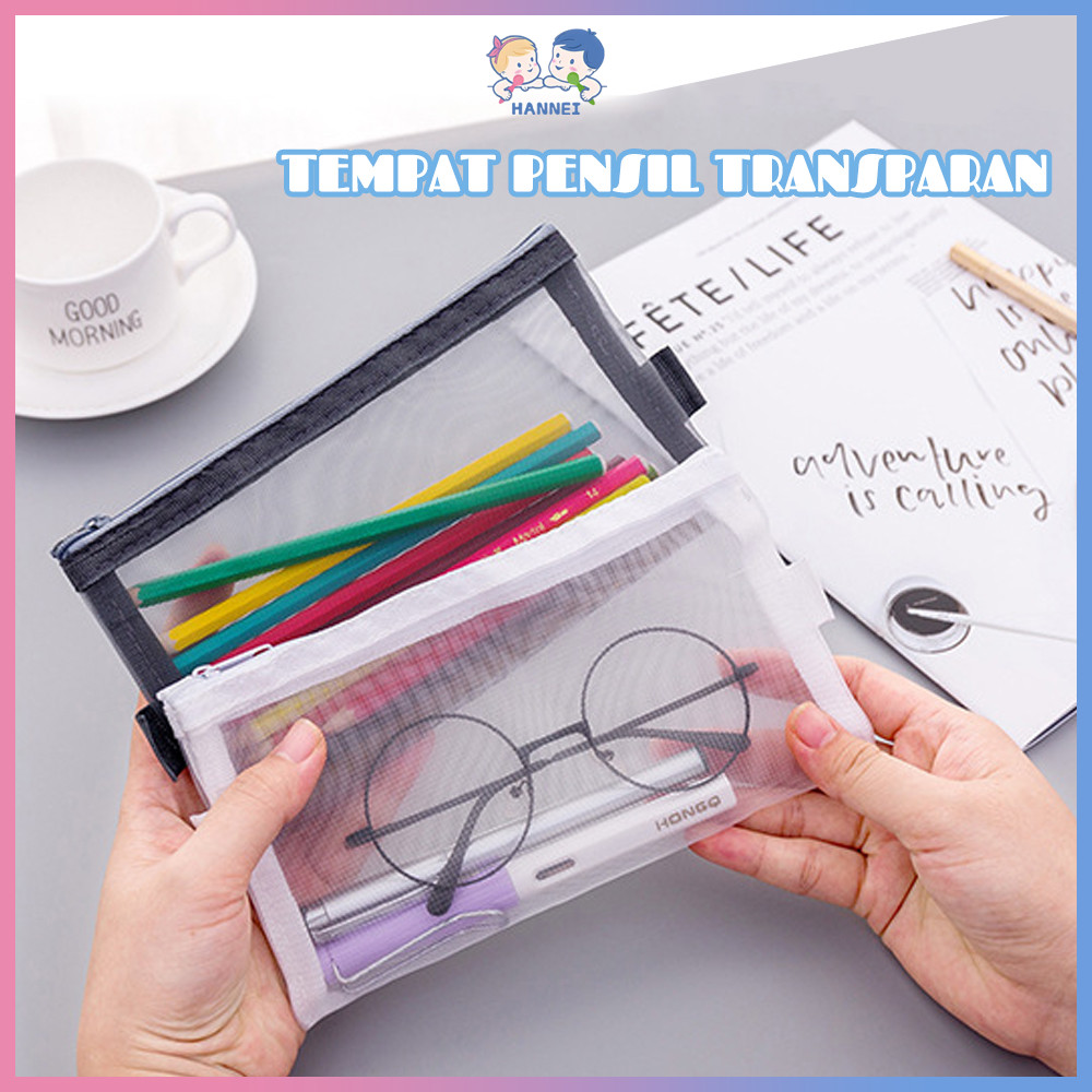 

Hannei Tempat Pensil Jaring Kotak Pensil Mesh Transparan Kapasitas Besar Alat Tulis Cosmetic Case
