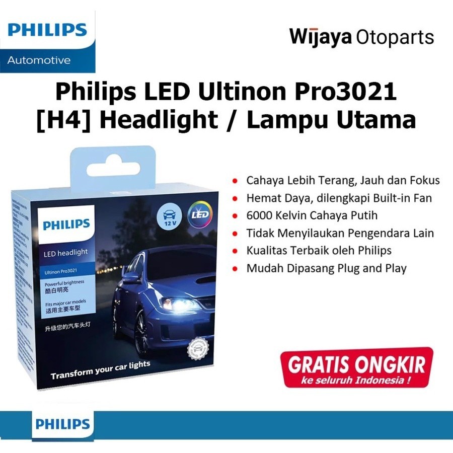 Bohlam Lampu Mobil Philips Ultinon Pro3021 H4 LED Cahaya Putih