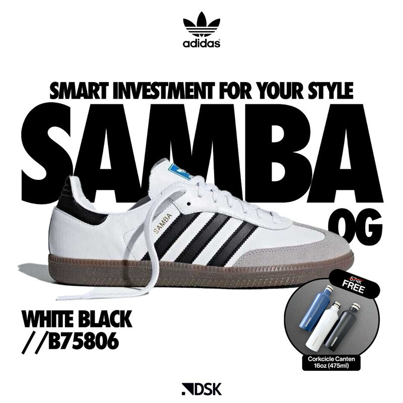 (FREE BONUS CORCKCICLE) Adidas Samba OG White Black B75806 100% (FAKE = FULL REFUND) Original Sneake