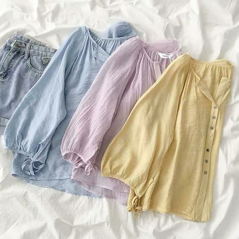 Youra Blouse Atasan Wanita Korean Style Crinkle Import