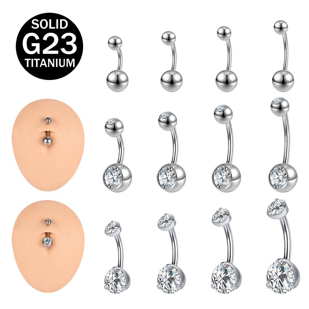 OK 1 PC G23 Titanium Navel Piercing 14G Crystal Belly Button Piercing Silver Body Piercing Prevent