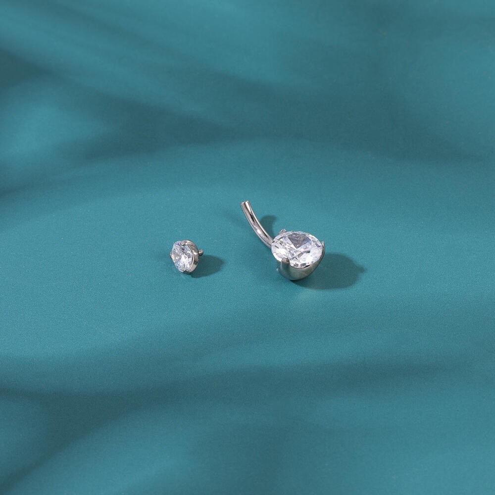 1 PC G23 Titanium Navel Piercing 14G Crystal Belly Button Piercing Silver Body Piercing Prevent