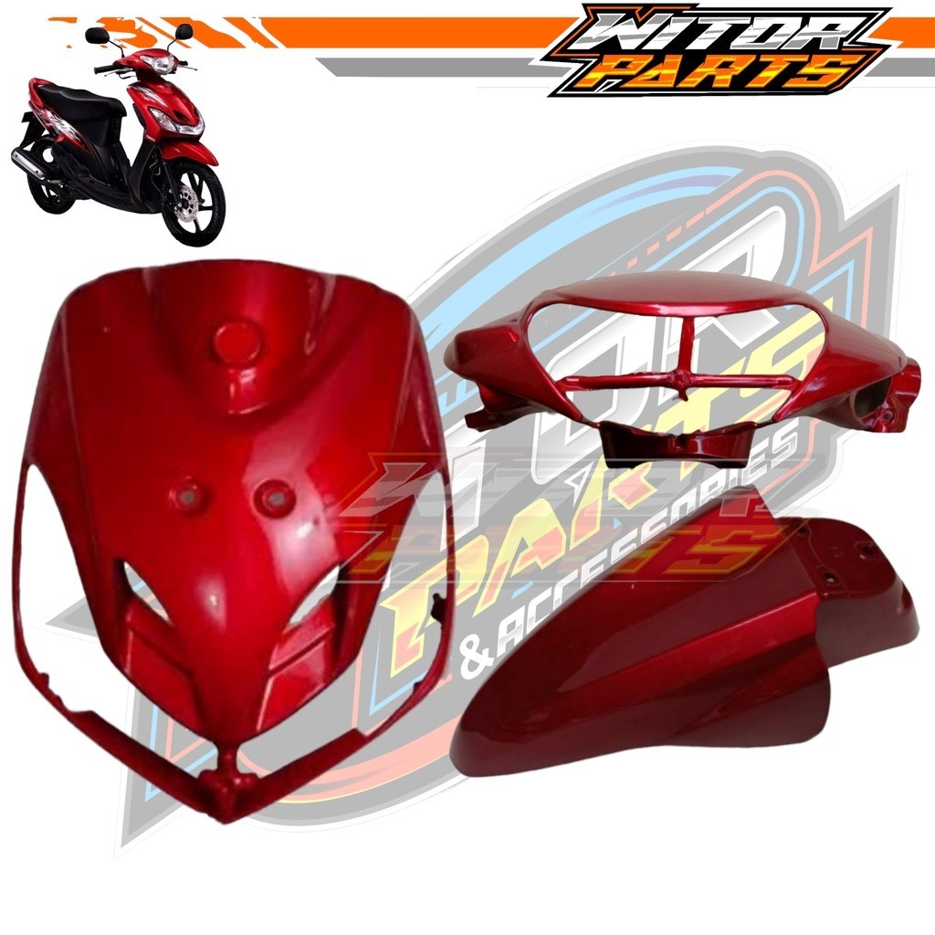 Paket Cover Depan Mio Sporty Mio Smile Merah Maroon / Tameng + Batok + Spakbor Depan Mio Sporty Mio 
