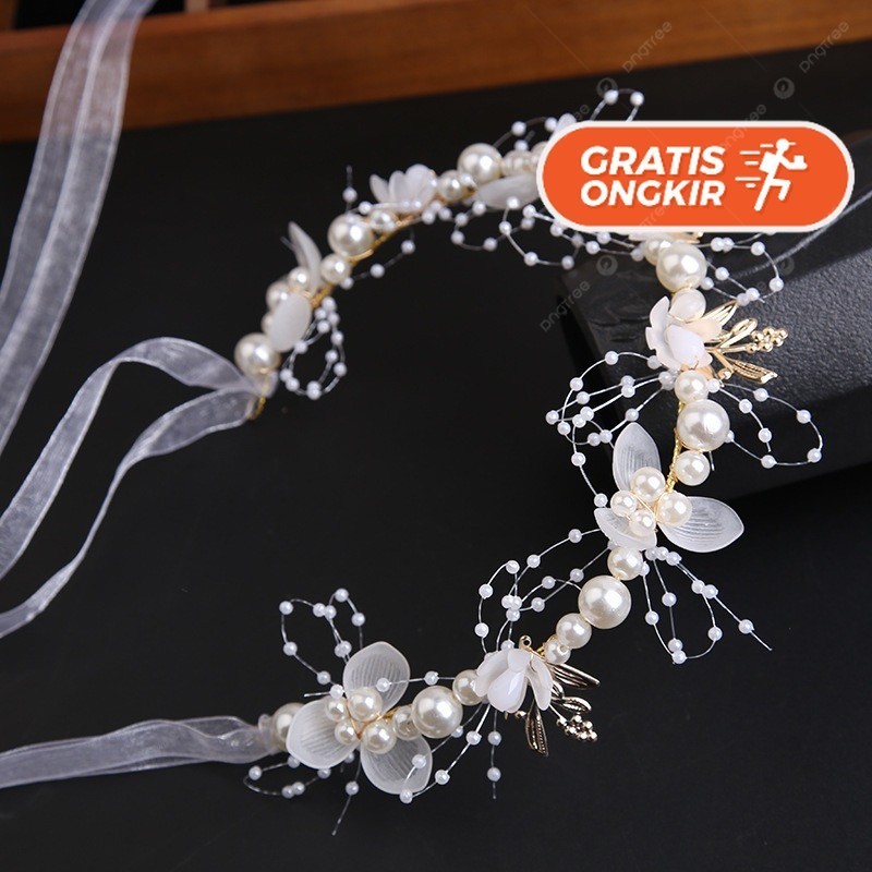 Terlaris ~White Headpiece - Mahkota Mutiara Pengantin - Aksesoris Rambut Bros Cantik Bros Premium  B