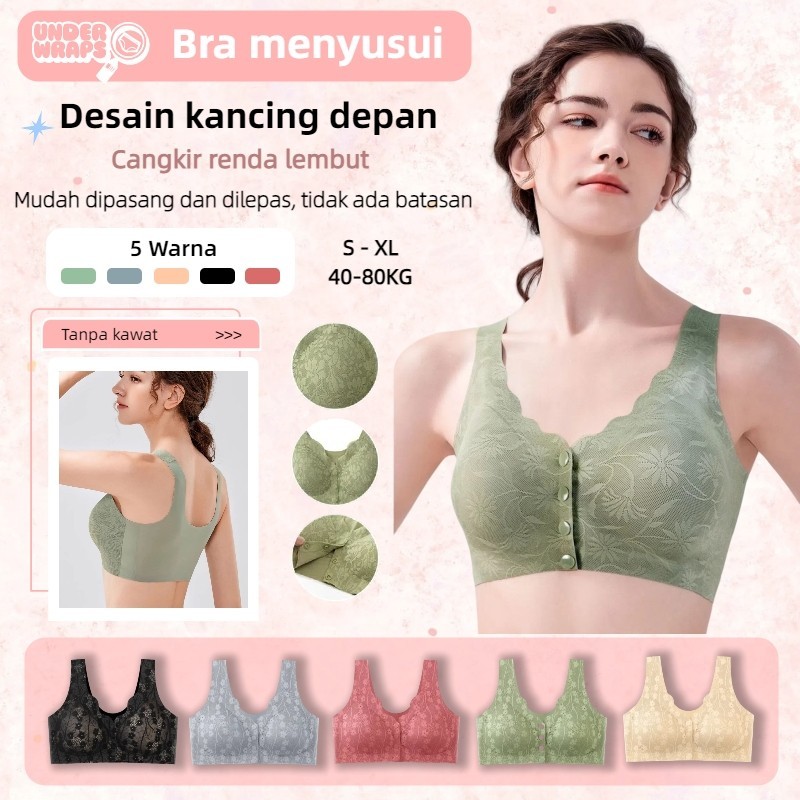 prakasademon - ibu bra menyusui rompi renda kancing depan tanpa kawat push up bh busa br01