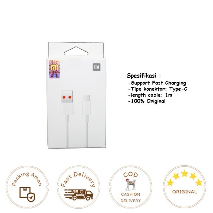 Kabel Data XIAOMI NOTE 9/NOTE 10 Original 100% Type-C Fast Charging Kualitas Top