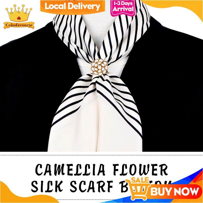 ✨COD Gesper Wanita Fashion Gesper Syal Sutra Camellia Bentuk Bunga Gesper Syal Persegi Anti Eksposur