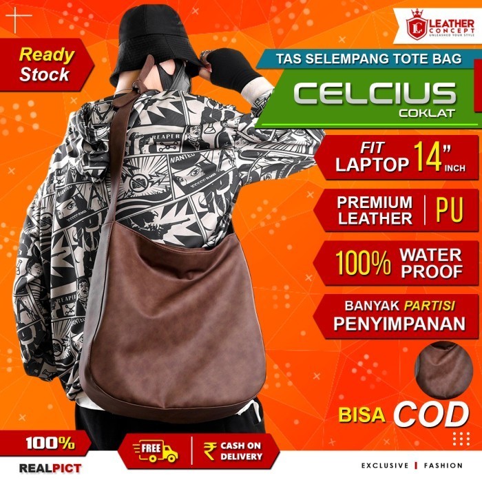 [TERMURAH] Tas Selempang Kulit Pria Tas Kulit Pria Tote Bag Kulit CELCIUS Coklat