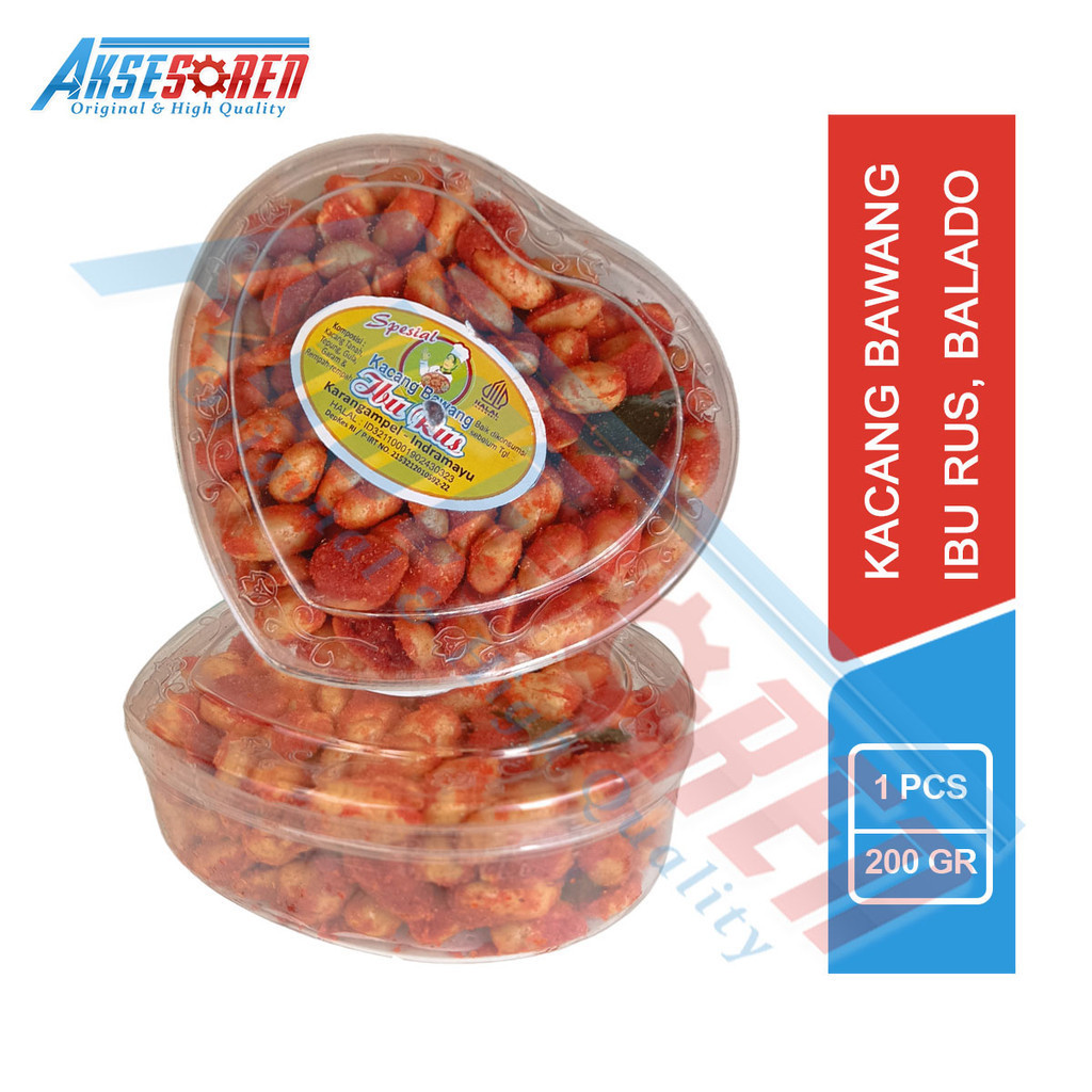 

Aksesoren Kacang Bawang Ibu Rus [Rasa Balado/250gr] / Kacang Goreng Cemilan Gurih Asin Pedas Manis / Kue Kering Toples Plastik Bening Love 250 Gram