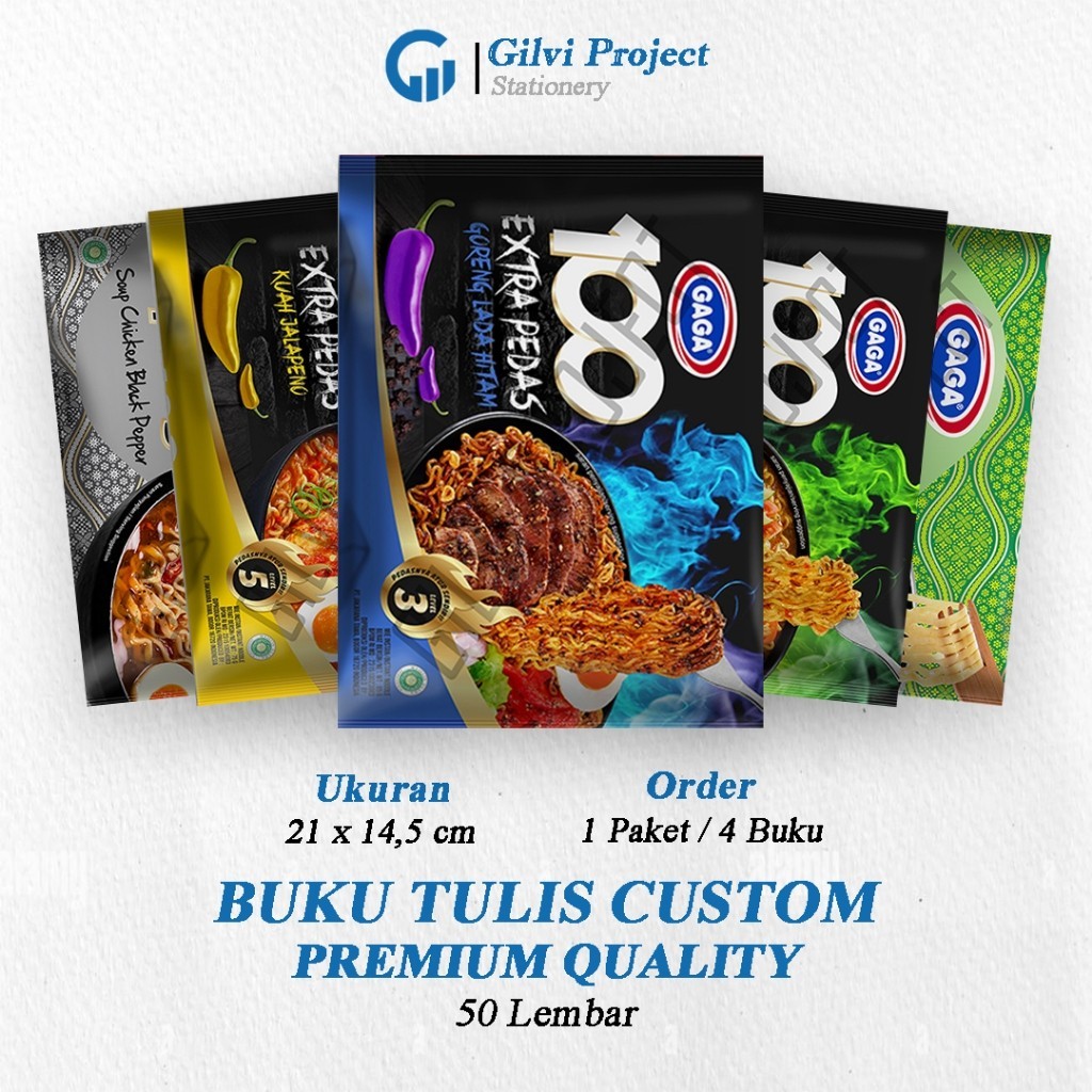

Buku Tulis Sekolah Custom Tema MIE GAGA Bergaris 50 Lembar 1 Pak Isi 4 Buku/ Buku Tulis Anime/ Buku Aesthetic/ Buku Catatan