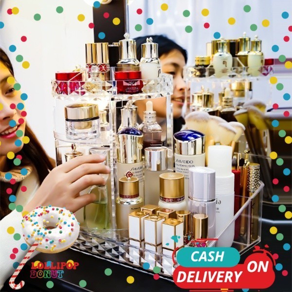Rak Make Up Kosmetik Petak Acrylic Putar 360 Derajat Diamond Transparan Rak Organizer Makeup