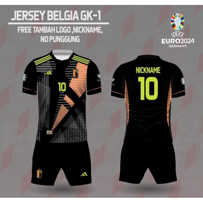 Setelan jersey kaos sepak bola kiper timnas belgia baju piala eropa jerman 2024 - Hitam, XS