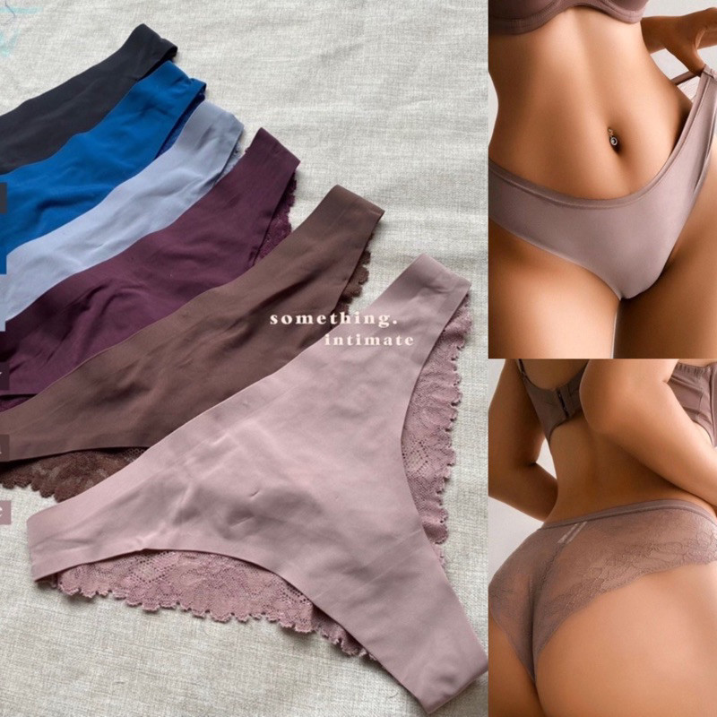 H&M Cheeky Seamless Brazillian Lacey Panty Brief / CD Nude Black Panties Celana Dalam Semi Thong Gst