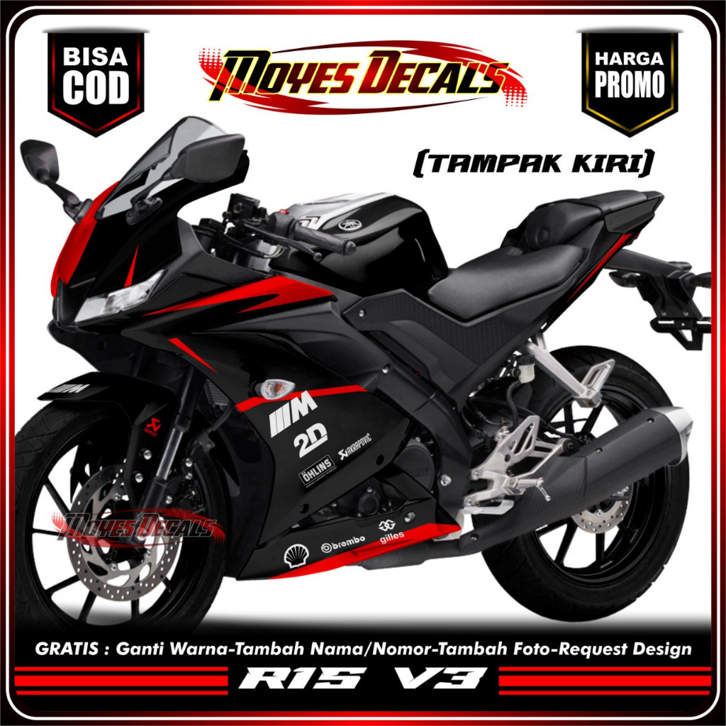 Decal Fullbody Yamaha R15 V3 - Decal Stiker Motor R15 V3 Motif Merah Hitam