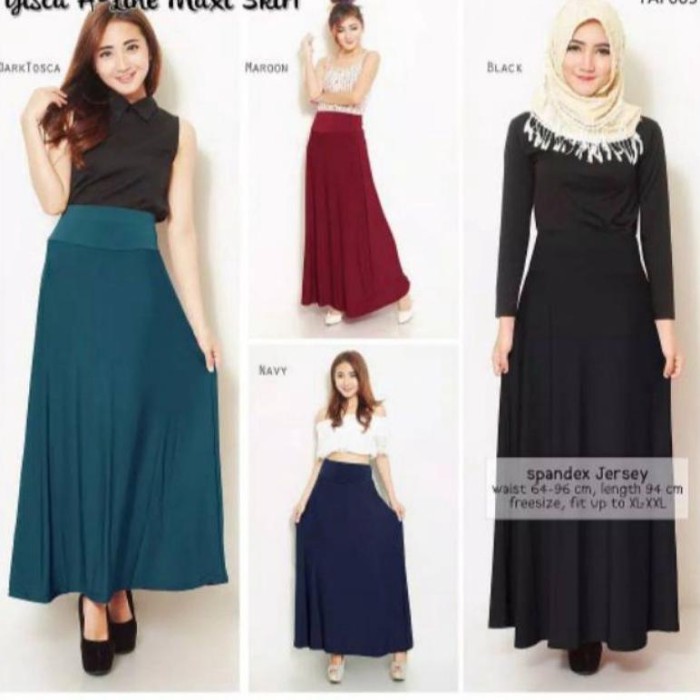 Rok Panjang spandek jersey all size rok payung jersey rok hitam rok - COKLAT, ROK JERSEY