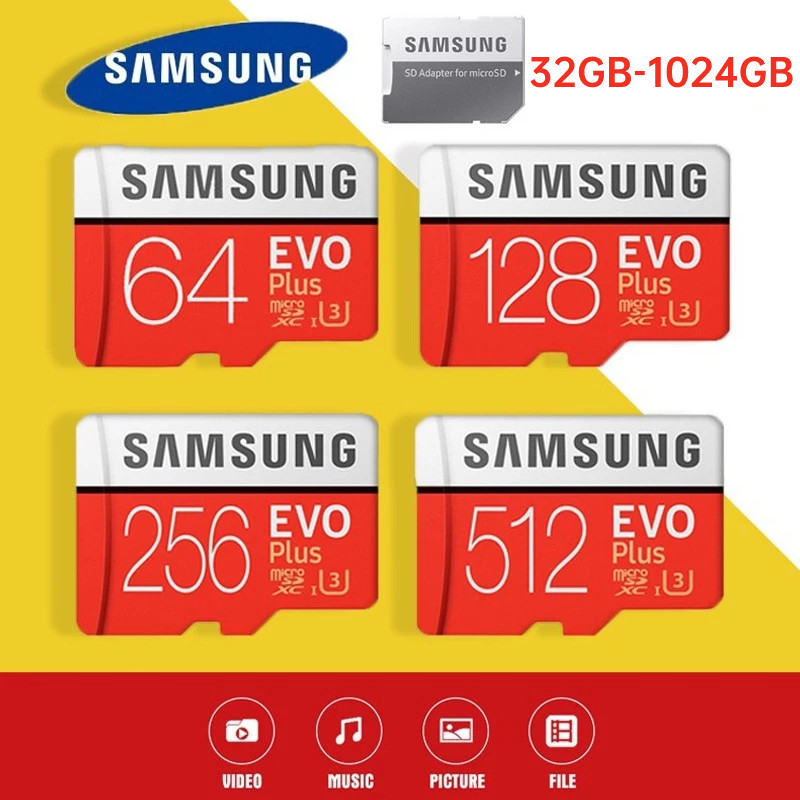 Memory Card Samsung Evo Plus 32GB 64GB 128GB 256GB 512GB 1TB Speed Up To 100Mb/s Class 10 Kartu Memo