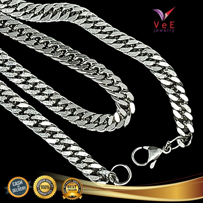 Kalung Titanium Perak silver Pipih 60cm 2mmx5mm - VeE Pria Wanita