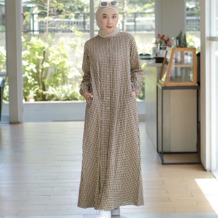 Emma Dress / Gamis Katun / Gamis Katun Motif Kotak kotak / Gamis kancing / Dress katun motif kotak -