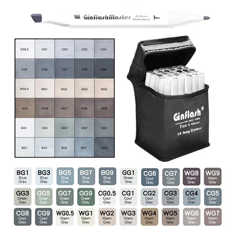 

Ginflash Fine&Chisel Tipped Art Marker Gray Tones Brush Pen Sketch Alcohol Based Markers Dual Tip Manga Drawing Art Supplies