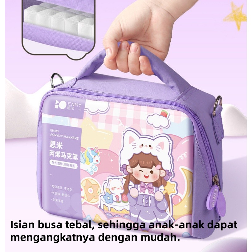 

D3W! ENMY Tas Selempang Kerang Set Spidol Pensil Marker Akrilik 24/36/48 Warna dan Pensil Cat Air