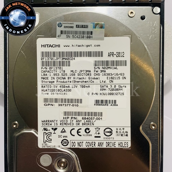 HDD HITACHI 1TB SATA 3.5" BARU