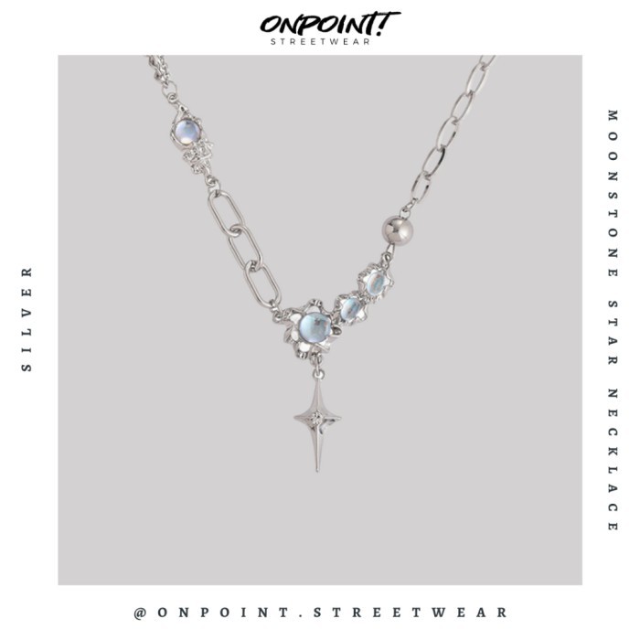 Moonstone Star Necklace - kalung pria aksesoris pria fashion silver korea streetwear kalung necklace