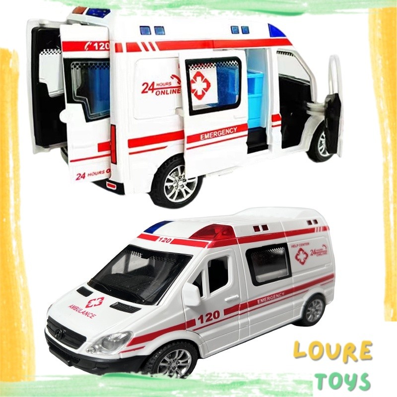 Mainan Ambulans Polisi Skala 1:50 Pintu Mobil Dapat Dibuka Mobil Ambulance Polisi Bunyi Sirine