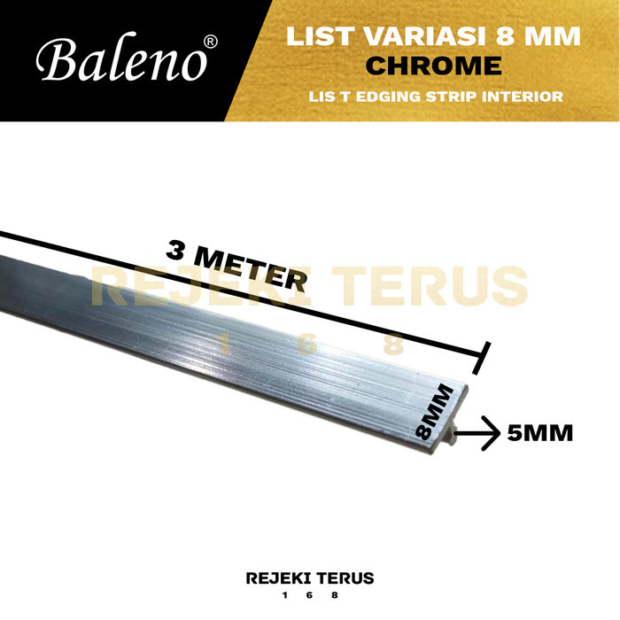 List Lis T Variasi 8 mm Aluminium Chrome Kilap Mirror Celah Edging