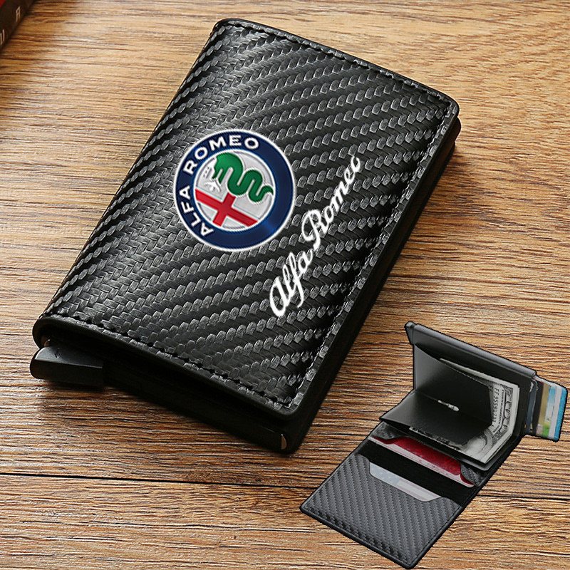 

Carbon Fiber Leather Rfid Card Holder Pocket Men Wallets Money Bag For Alfa romeo giulietta giulia stelvio 156 gt 159 147 166
