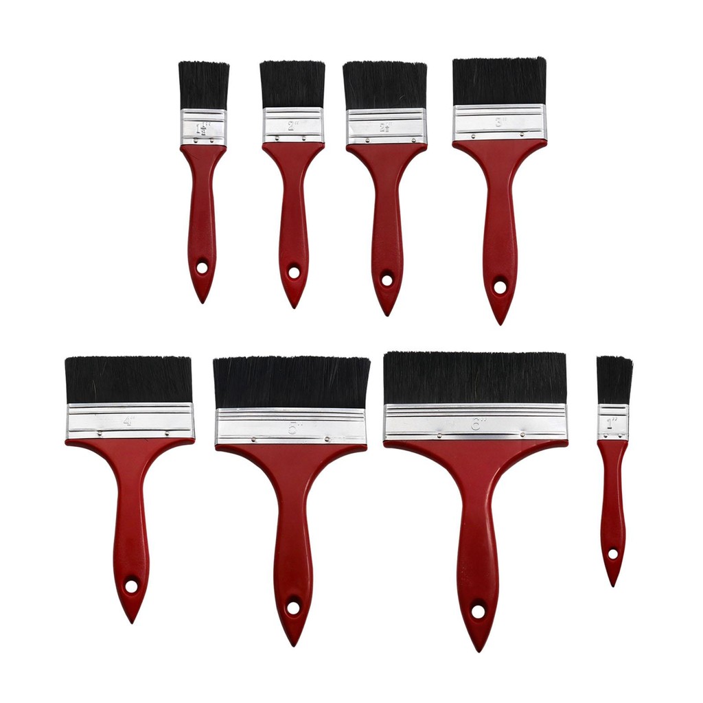

8x Paint Brushes Practical Tools Painting Supplies Polishing Trimming Multipurpose with Red Handle for Art Varnish Oil Paint