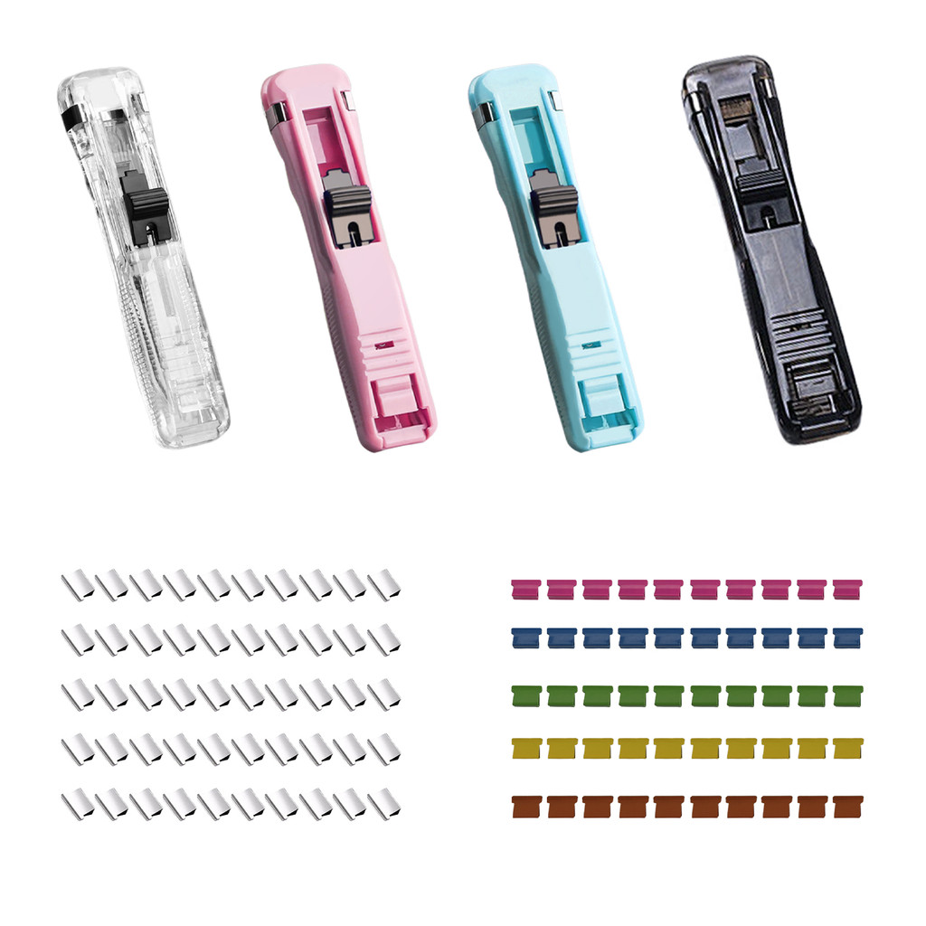 

Push Clip Device Portable Handheld Paper Fast Clam Clip Dispenser Push Clip Stapler Staple for School Office Student Supplies