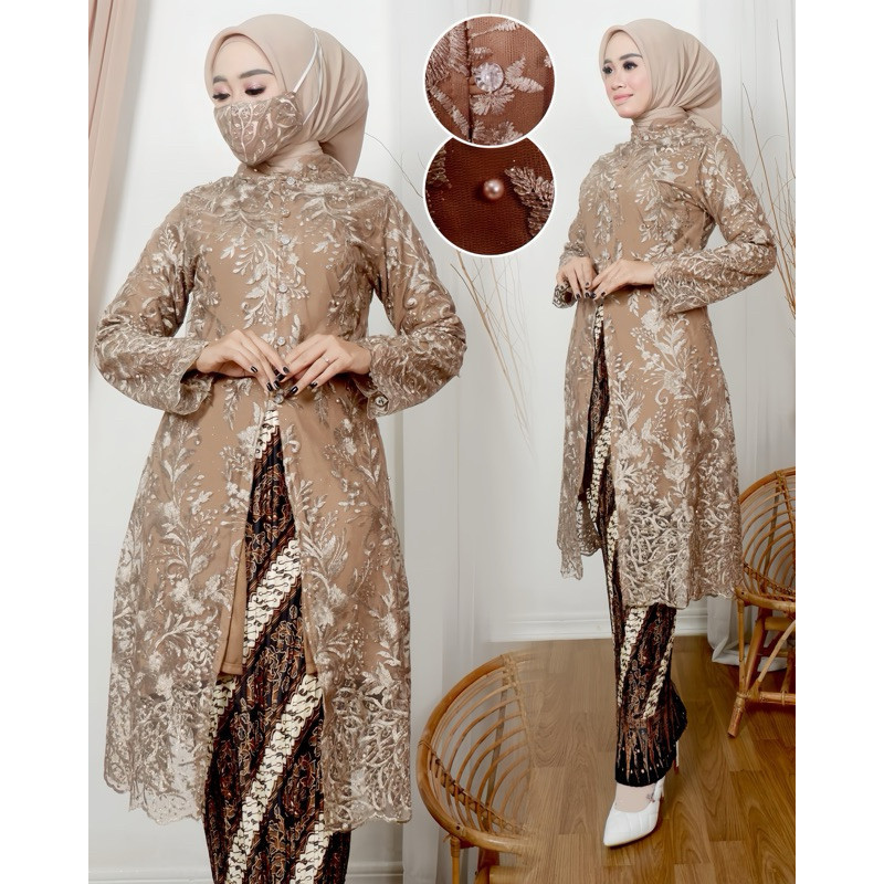 Lovika -  Kebaya Tunik Tile Kancing Fatimah Jumbo Ld 130 Baju Kondangan Wanita Kekinian