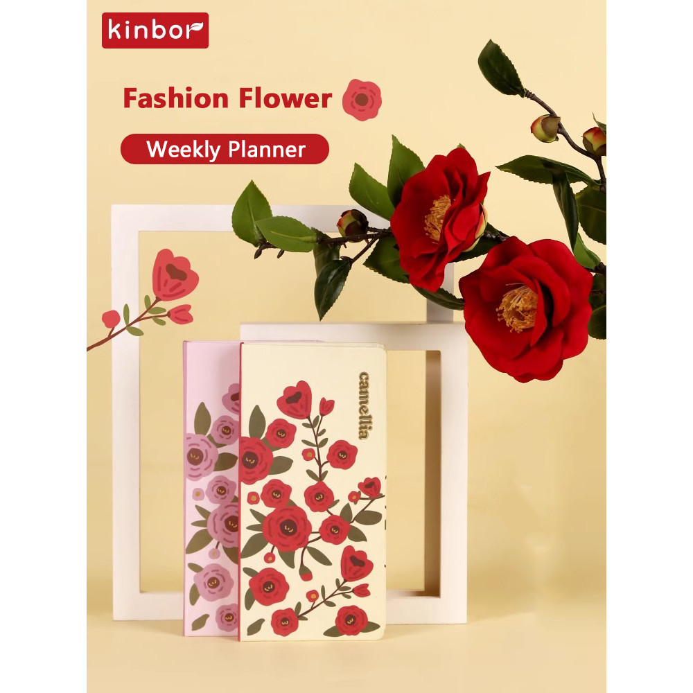 

Kinbor Camellia Story Weeks Plan Notebook Cute Planner Diary Self-Discipline Clock Book Efficient Schedule Office Accessories