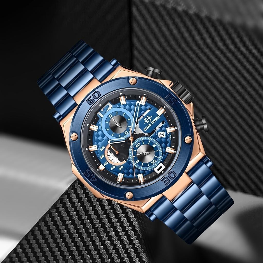 [ LIVE ] Evans Jayden Jam Tangan Pria 9839 Rantai Stainless Kaca Sapphire Water Resistant 10ATM