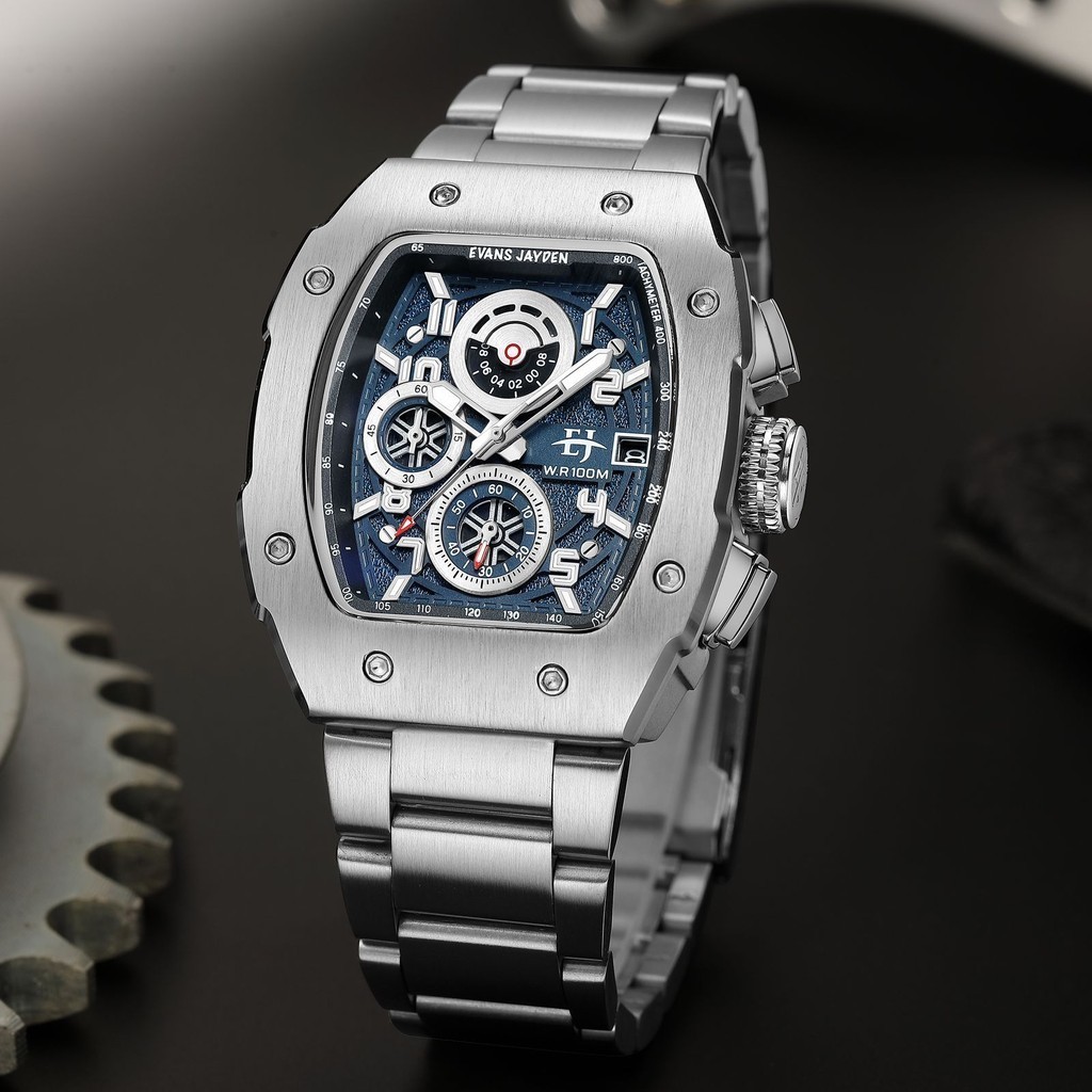 Evans Jayden Jam Tangan Pria 9612 Rantai Kaca Safir Chrono 10 ATM