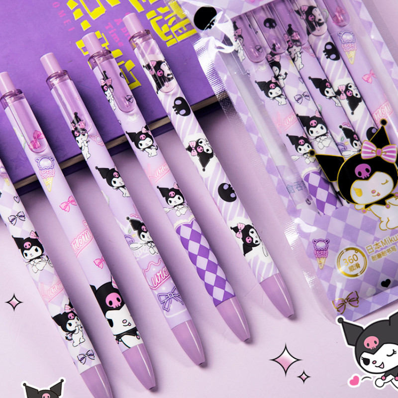 

5pcs Kawaii Sanrio Gel Pen Kuromi Melody Hello Kitty Cinnamoroll Pressing Gel Pen for Girls Students School Supplies Stationery
