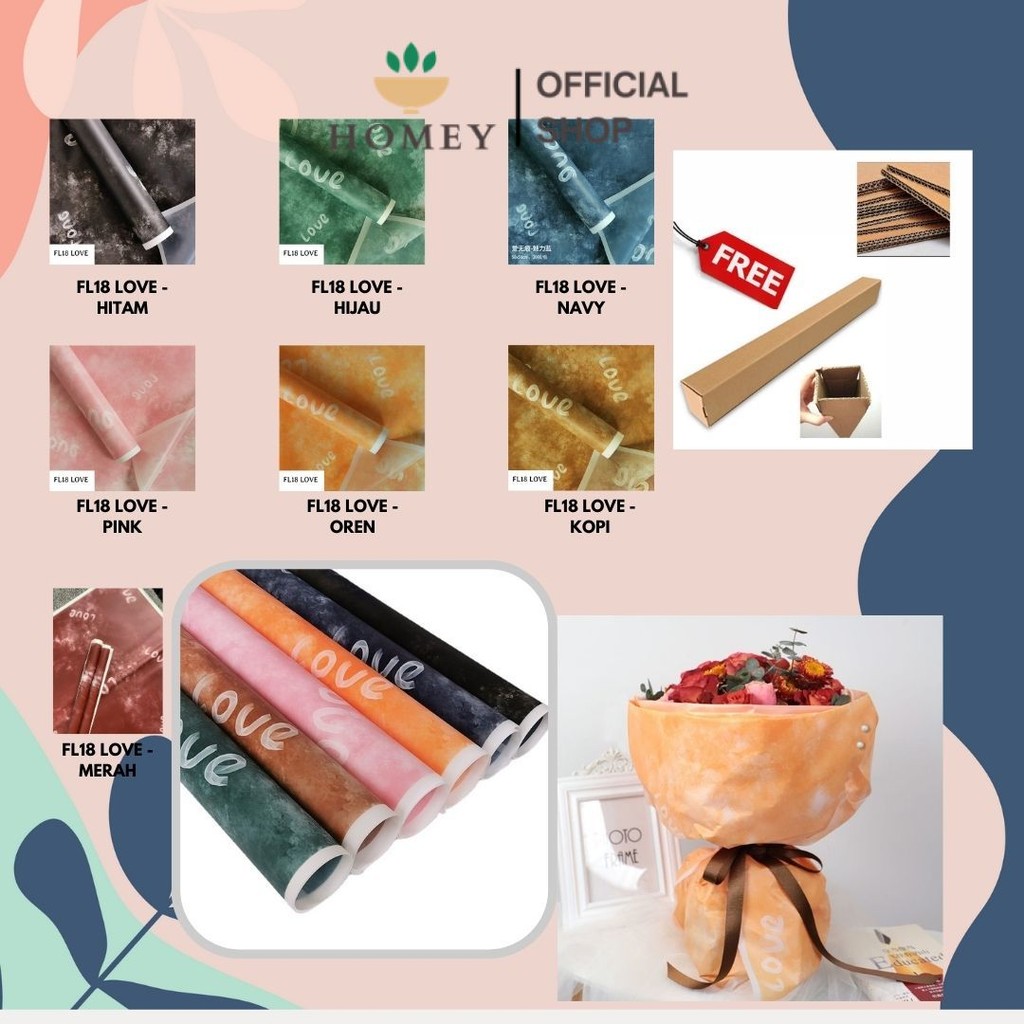 

HOMEY - (5 LEMBAR) - FL18 LOVE Kertas Bunga Paper Buket Motif Tulisan LOVE Abstrak Florist Cellophane