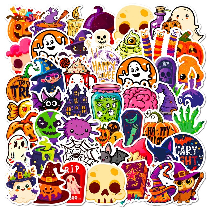 

50PCS Cute Halloween PVC Sticker Aesthetic Decoration Scrapbooking Korean Stationery Hand Accounting Tools Supplies for Kids