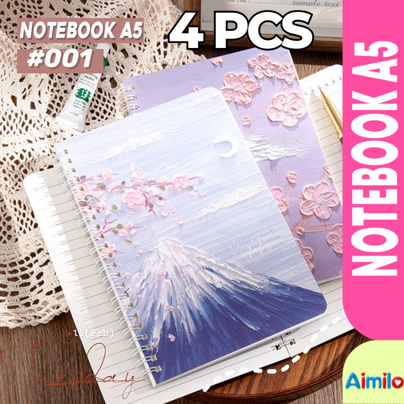 

PAKET 4 PCS Notebook A5 Buku Catatan Sekolah Aesthetic Buku Diary Motif Korea Buku Tulis Bergaris