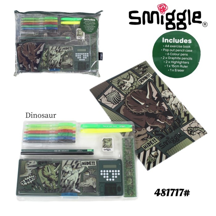 

[P r o m o]New Pencil Case Smiggle Kotak pensil tempat pensil alat tulis - Dinosaur 481717